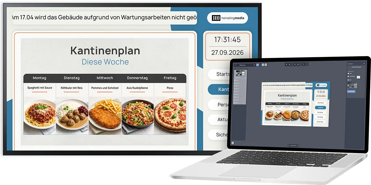 heinekingmedia DSB mit Beispiel-Inhalten und der Inhaltspflege am Laptop